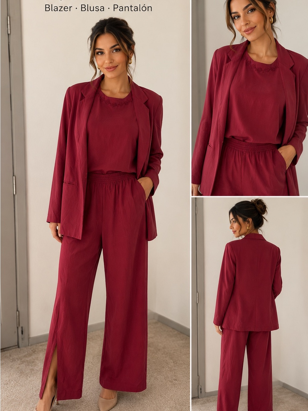Alfred Dunner Women’s Size 8 Burgundy 3 Piece Pant Suit Set
